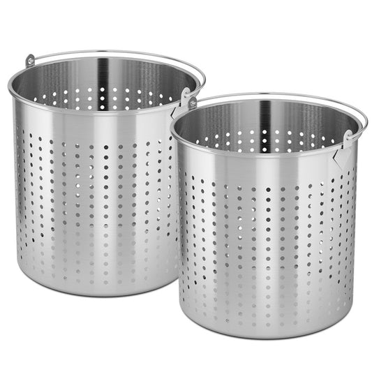 SOGA 2X 98L 18/10 Stainless Steel Perforated Stockpot Basket Pasta Strainer with Handle • LUZ-PastaInsert3906X2