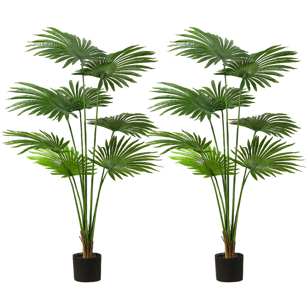 SOGA 2X 150cm Artificial Natural Green Fan Palm Tree Fake Tropical Indoor Plant Home Office Decor • LUZ-APlantSKS1508X2