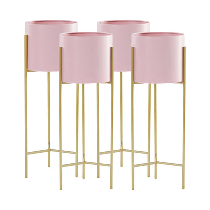SOGA 4X 2 Layer 60cm Gold Metal Plant Stand with Pink Flower Pot Holder Corner Shelving Rack Indoor Display • LUZ-FPotH62PNKX4