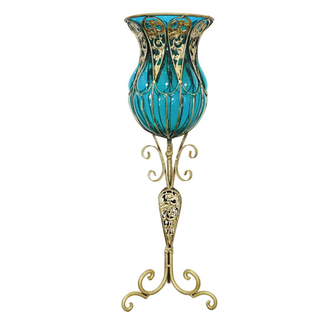 SOGA 85cm Blue Glass Floor Vase with Tall Metal Flower Stand • LUZ-VaseYG3019Blue