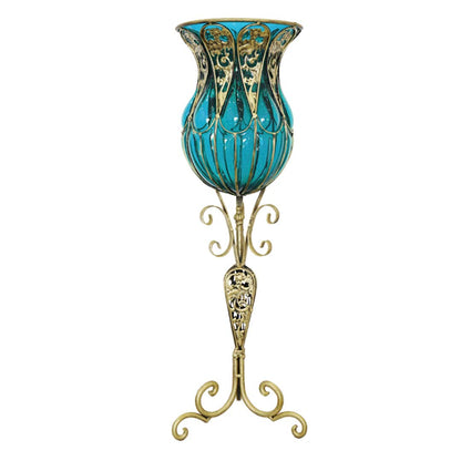 SOGA 85cm Blue Glass Floor Vase with Tall Metal Flower Stand • LUZ-VaseYG3019Blue