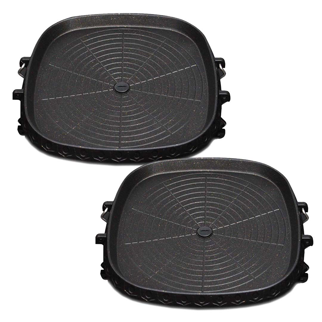 SOGA 2X Portable Korean BBQ Butane Gas Stove Stone Grill Plate Non Stick Coated Square • LUZ-StoneBBQPlateSquareX2