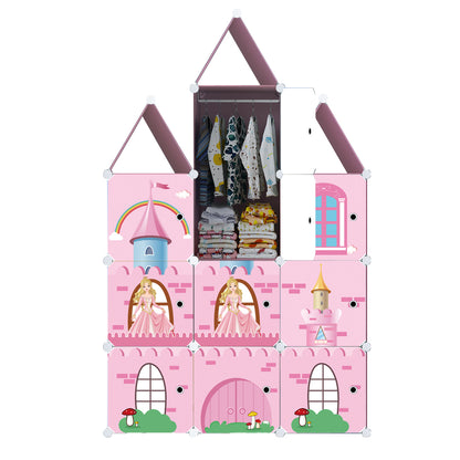 SOGA 10 Cubes DIY Castle Print Portable Wardrobe Divide-Grid Modular Storage Organiser Foldable Closet • LUZ-Wrobe4133