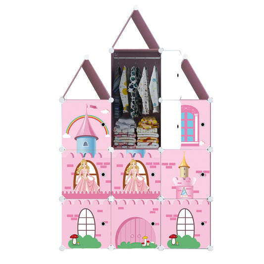 SOGA 10 Cubes DIY Castle Print Portable Wardrobe Divide-Grid Modular Storage Organiser Foldable Closet • LUZ-Wrobe4133