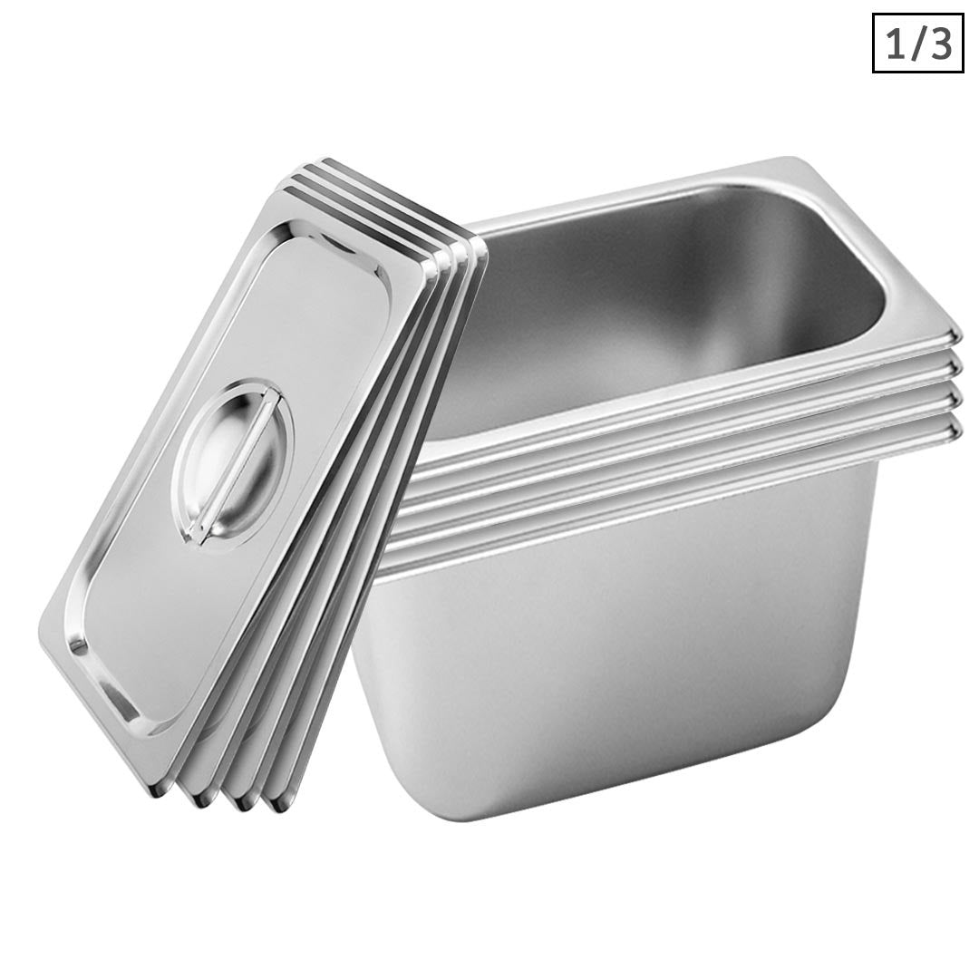 SOGA 4X Gastronorm GN Pan Full Size 1/3 GN Pan 20cm Deep Stainless Steel Tray With Lid LUZ-GP5444wLidX4