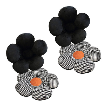 SOGA 2X Black Flower Cushion Shaped for Floor and Sitting Throw Pillow • LUZ-SCushion095X2