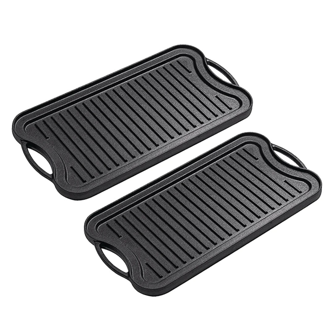 SOGA 2X 50.8cm Cast Iron Ridged Griddle Hot Plate Grill Pan BBQ Stovetop • LUZ-ZPai009X2