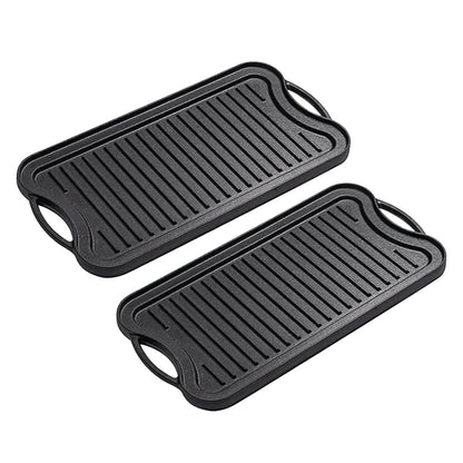 SOGA 2X 50.8cm Cast Iron Ridged Griddle Hot Plate Grill Pan BBQ Stovetop • LUZ-ZPai009X2