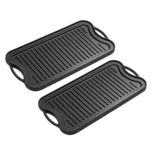 SOGA 2X 50.8cm Cast Iron Ridged Griddle Hot Plate Grill Pan BBQ Stovetop • LUZ-ZPai009X2