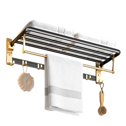 SOGA 63cm Wall-Mounted Double Pole Towel Holder Bathroom Organiser Rail Hanger with Hooks • LUZ-TAN1011