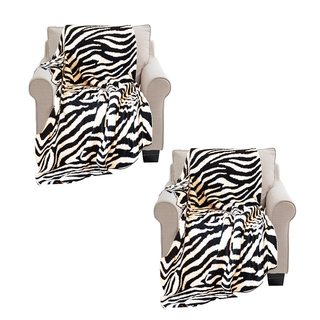 SOGA 2X 130x170cm Throw Blanket Black and White Soft Zebra Print Half Fleece Casual Stylish Cozy • LUZ-Blanket931X2