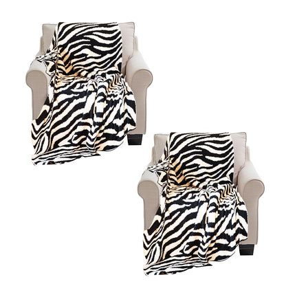 SOGA 2X 130x170cm Throw Blanket Black and White Soft Zebra Print Half Fleece Casual Stylish Cozy • LUZ-Blanket931X2
