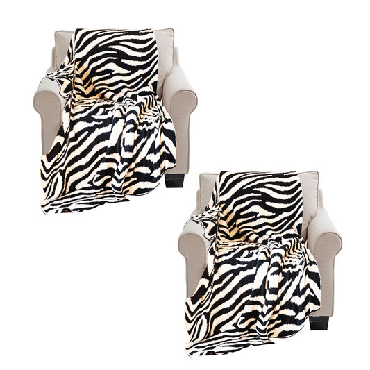 SOGA 2X 130x170cm Throw Blanket Black and White Soft Zebra Print Half Fleece Casual Stylish Cozy • LUZ-Blanket931X2