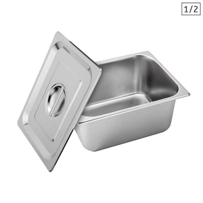 SOGA Gastronorm GN Pan Full Size 1/2 GN Pan 15cm Deep Stainless Steel With Lid • LUZ-GP5411wLidX1