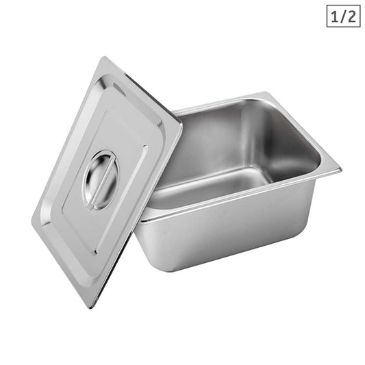 SOGA Gastronorm GN Pan Full Size 1/2 GN Pan 15cm Deep Stainless Steel With Lid • LUZ-GP5411wLidX1