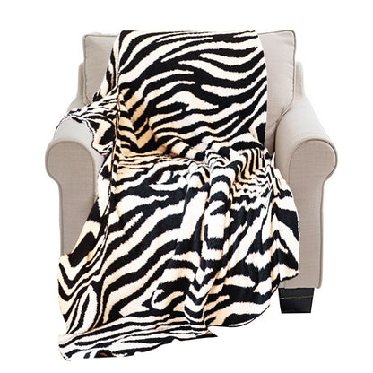 SOGA 130x170cm Throw Blanket Black and White Soft Zebra Print Half Fleece Casual Stylish Cozy • LUZ-Blanket931