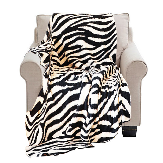 SOGA 130x170cm Throw Blanket Black and White Soft Zebra Print Half Fleece Casual Stylish Cozy • LUZ-Blanket931