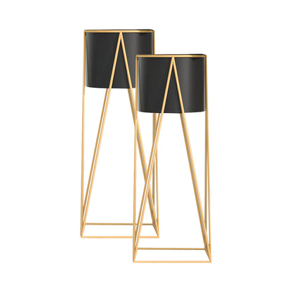 SOGA 2X 50cm Gold Metal Plant Stand with Black Flower Pot Holder Corner Shelving Rack Indoor Display • LUZ-FPotH52BLKX2
