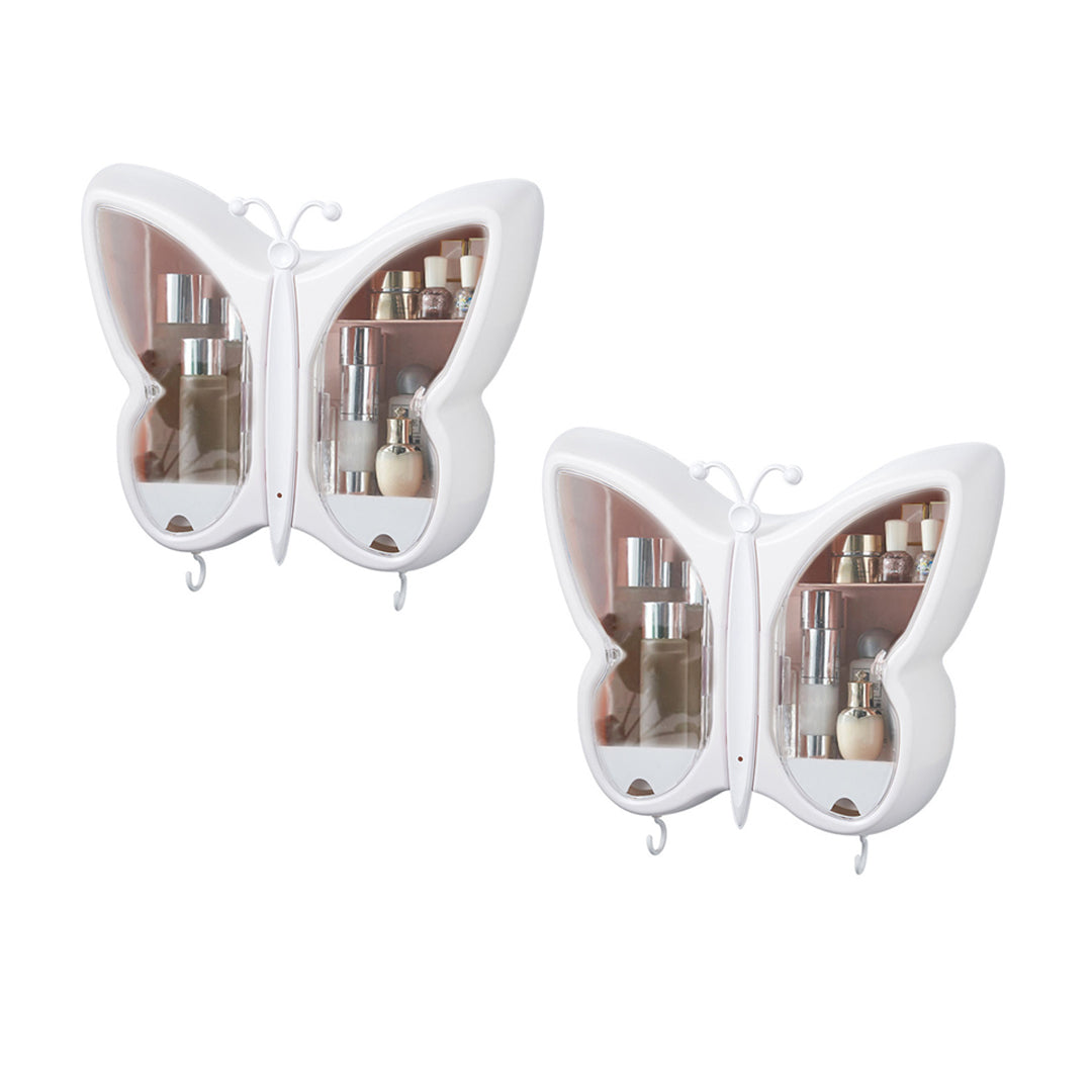 SOGA 2X White Butterfly Shape Wall-Mounted Makeup Organiser Dustproof Waterproof Bathroom Storage Box Home Decor • LUZ-BathG310X2