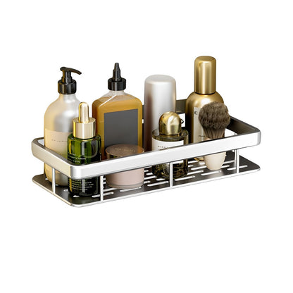 SOGA Silver Wall-Mounted Rectangular Bathroom Storage Organiser Space Saving Adhesive Shelf Rack LUZ-TAN1005