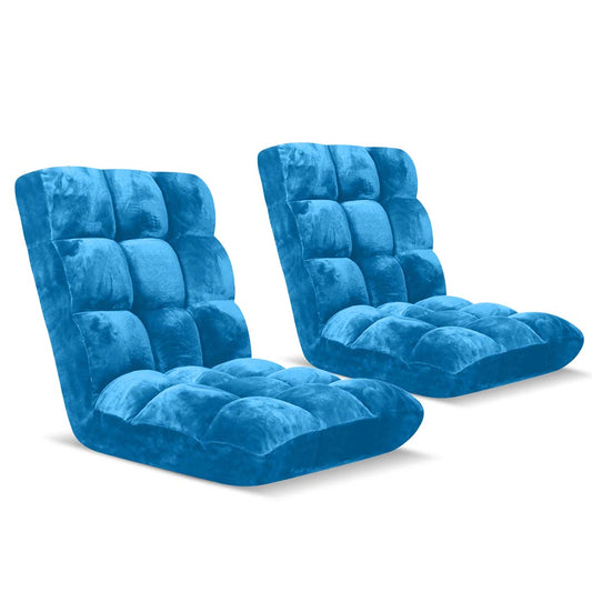 SOGA 2X Floor Recliner Folding Lounge Sofa Futon Couch Folding Chair Cushion Blue • LUZ-LoungeChairBlueX2