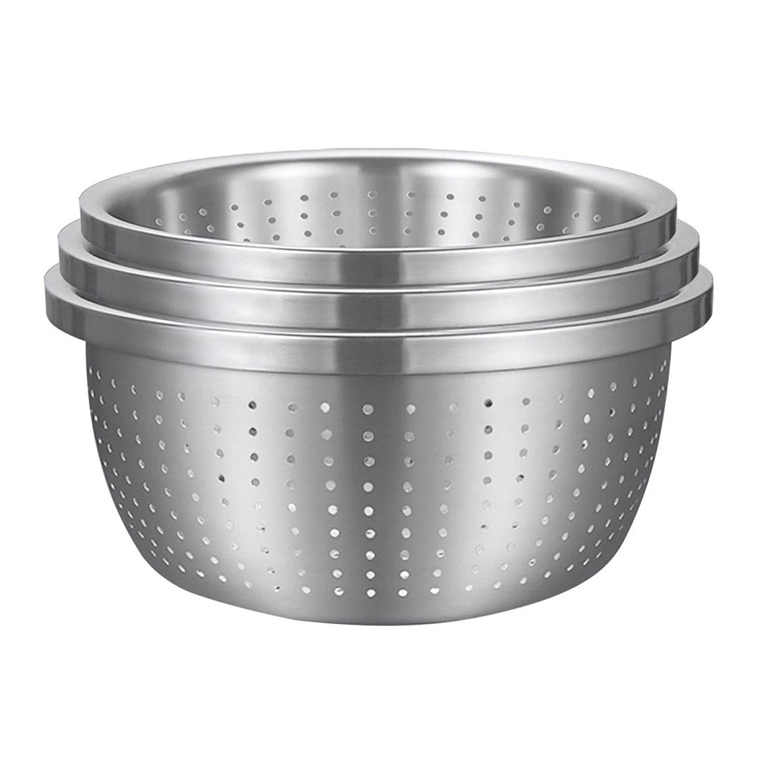 SOGA Stainless Steel Nesting Basin Colander Perforated Kitchen Sink Washing Bowl Metal Basket Strainer Set of 3 • LUZ-Bowl607