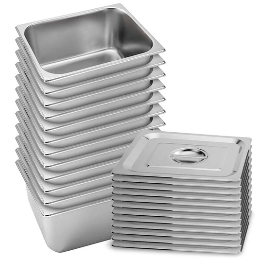 SOGA 12X Gastronorm GN Pan Full Size 1/2 GN Pan 20cm Deep Stainless Steel Tray With Lid • LUZ-GP5412wLidX12