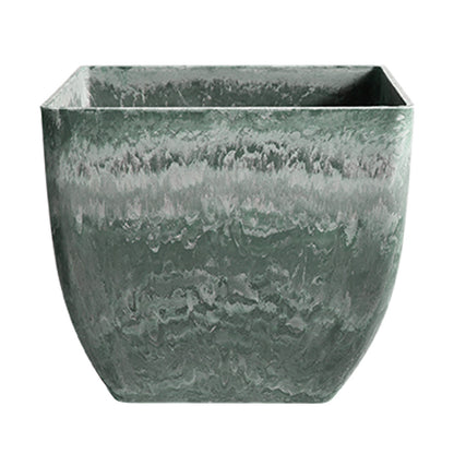 SOGA 27cm Green Grey Square Resin Plant Flower Pot in Cement Pattern Planter Cachepot for Indoor Home Office • LUZ-FPotF2704