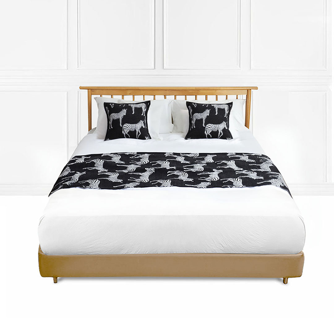 SOGA 1.5m Bed Light Luxury Black Zebra Vintage Bed Scarf Runner Bedding Tail Pad Flag For Home Hotel Set of 3 • LUZ-BedFlagS78