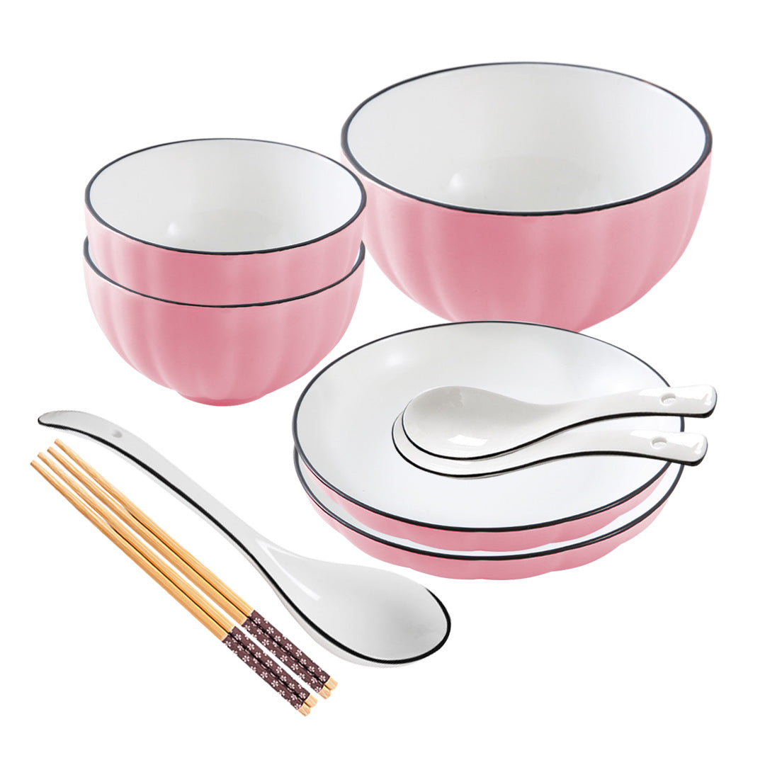 SOGA Pink Japanese Style Ceramic Dinnerware Crockery Soup Bowl Plate Server Kitchen Home Decor Set of 5 • LUZ-BowlG113