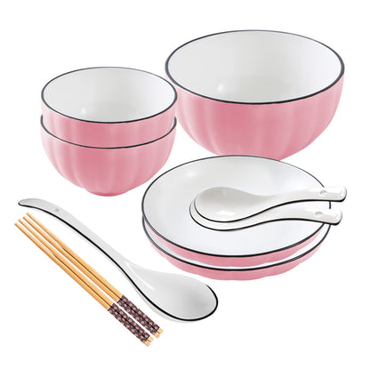 SOGA Pink Japanese Style Ceramic Dinnerware Crockery Soup Bowl Plate Server Kitchen Home Decor Set of 5 • LUZ-BowlG113