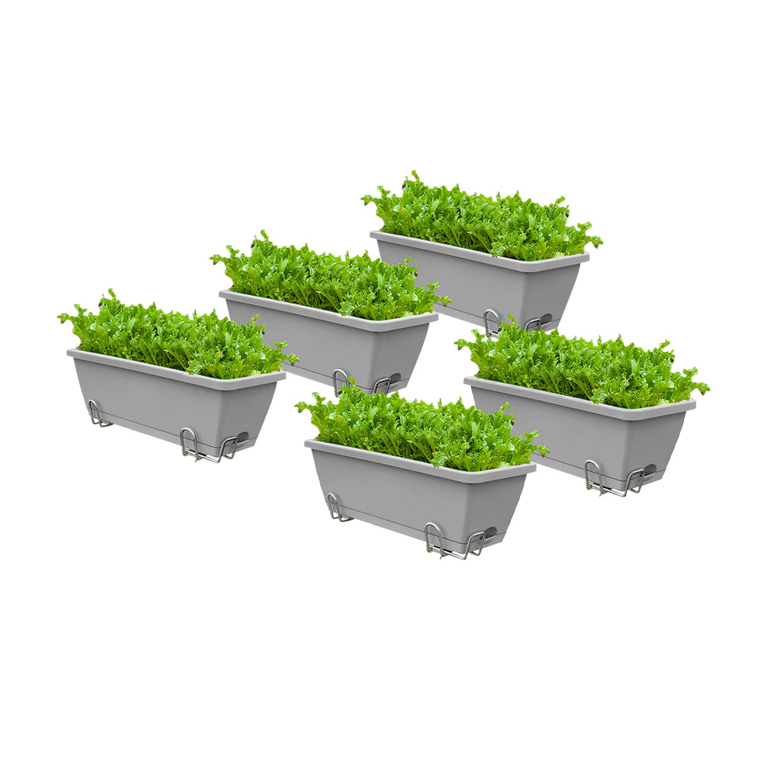 SOGA 49.5cm Gray Rectangular Planter Vegetable Herb Flower Outdoor Plastic Box with Holder Balcony Garden Decor Set of 5 • LUZ-PlantBox5H