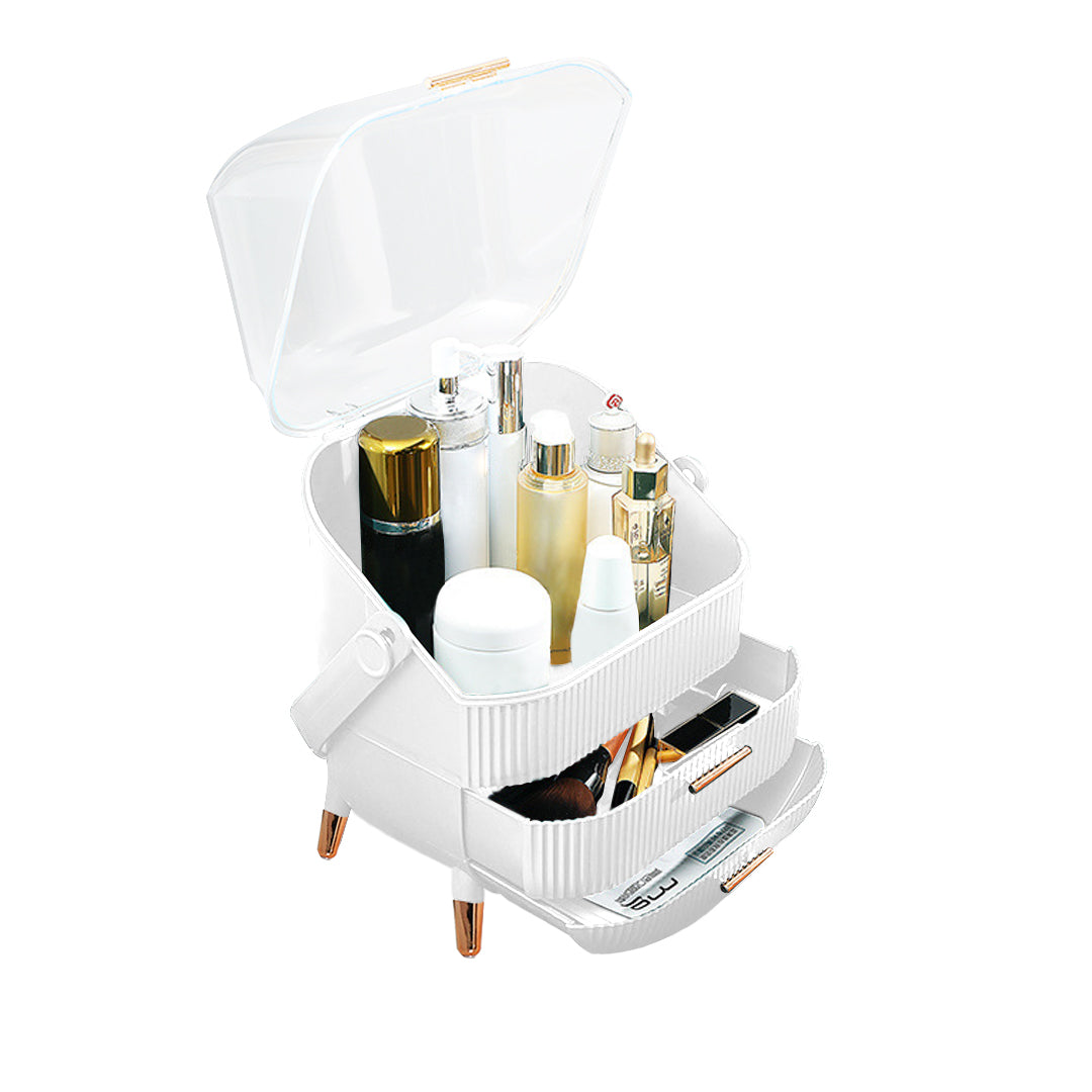 SOGA 29cm White Countertop Makeup Cosmetic Storage Organiser Skincare Holder Jewelry Storage Box with Handle • LUZ-BathC109
