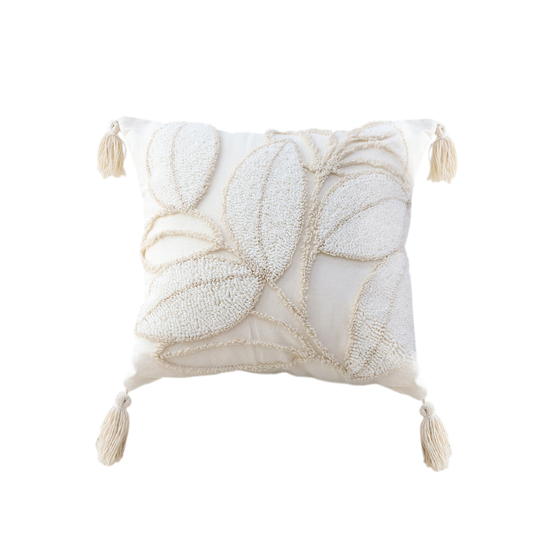 SOGA 45cm Wabi-sabi Cream Flower Cover & Beige Velvet Leaf Ring Square Throw Pillow • LUZ-FrenchCushion232