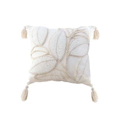 SOGA 45cm Wabi-sabi Cream Flower Cover & Beige Velvet Leaf Ring Square Throw Pillow • LUZ-FrenchCushion232