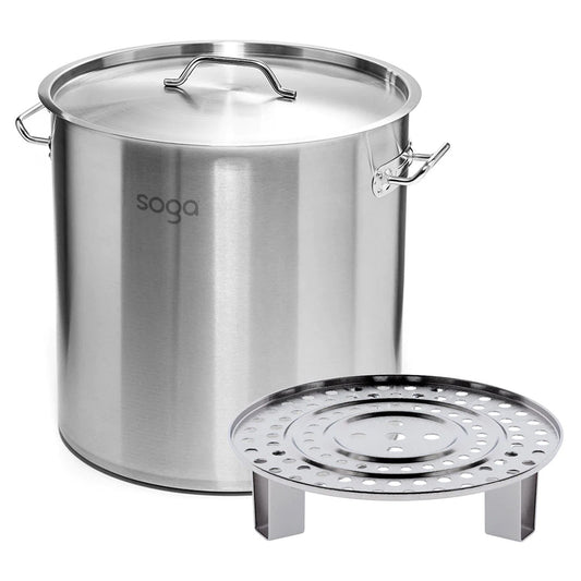 SOGA 33L Stainless Steel Stock Pot with One Steamer Rack Insert Stockpot Tray • LUZ-StockPot35CM-1XRack34CM