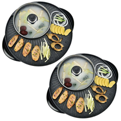 SOGA 2X 2 in 1 Electric Stone Coated Teppanyaki Grill Plate Steamboat Hotpot 3-5 Person • LUZ-SteamboatHotPotandGrillRoundX2