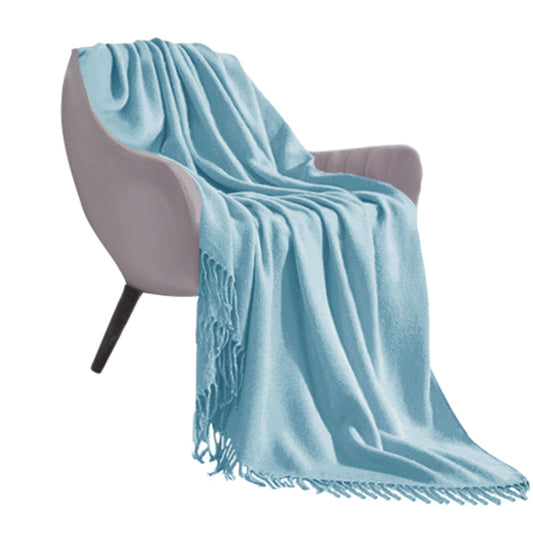 SOGA Sky Blue Acrylic Knitted Throw Blanket Solid Fringed Warm Cozy Woven Cover Couch Bed Sofa Home Decor • LUZ-Blanket914