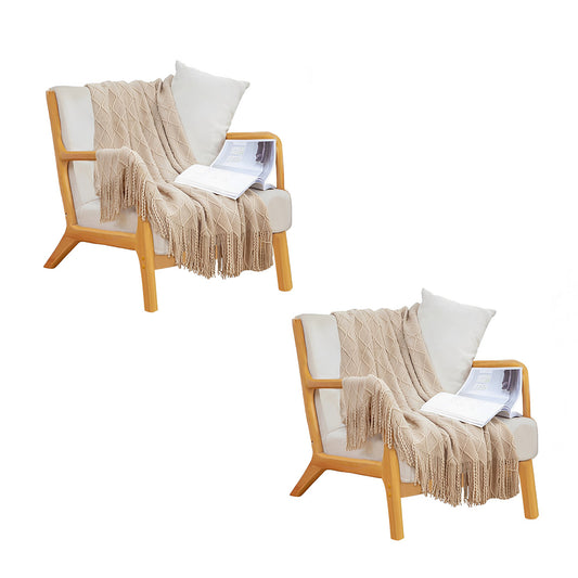SOGA 2X Beige Diamond Pattern Knitted Throw Blanket Warm Cozy Woven Cover Couch Bed Sofa Home Decor with Tassels • LUZ-Blanket922X2