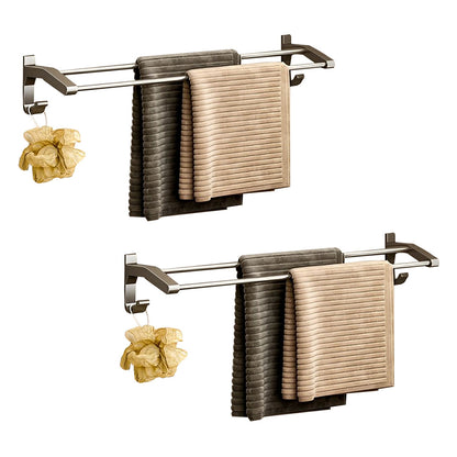 SOGA 2X 62cm Gray Wall-Mounted Double Pole Towel Holder Bathroom Organiser Rail Hanger with Hooks • LUZ-TAN1018X2