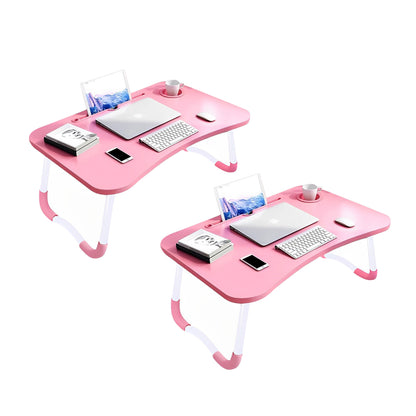 SOGA 2X Pink Portable Bed Table Adjustable Folding Mini Desk Notebook Stand Card Slot Holder with Cup-Holder Home Decor • LUZ-BedTableH302X2