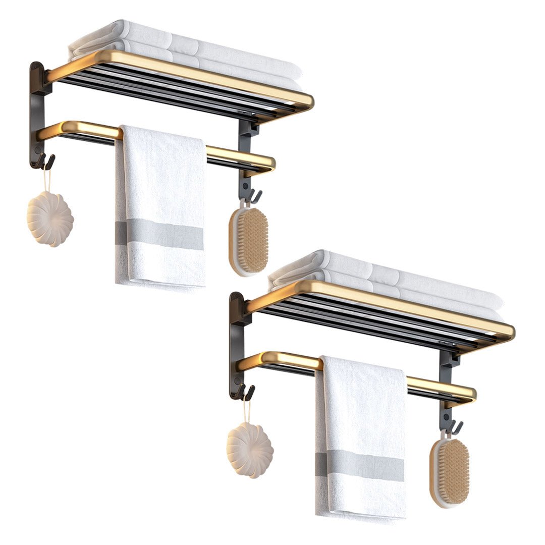 SOGA 2X 62cm Wall-Mounted Double Pole Towel Holder Bathroom Organiser Rail Hanger with Hooks • LUZ-TAN1012X2