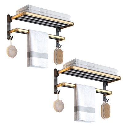 SOGA 2X 62cm Wall-Mounted Double Pole Towel Holder Bathroom Organiser Rail Hanger with Hooks • LUZ-TAN1012X2