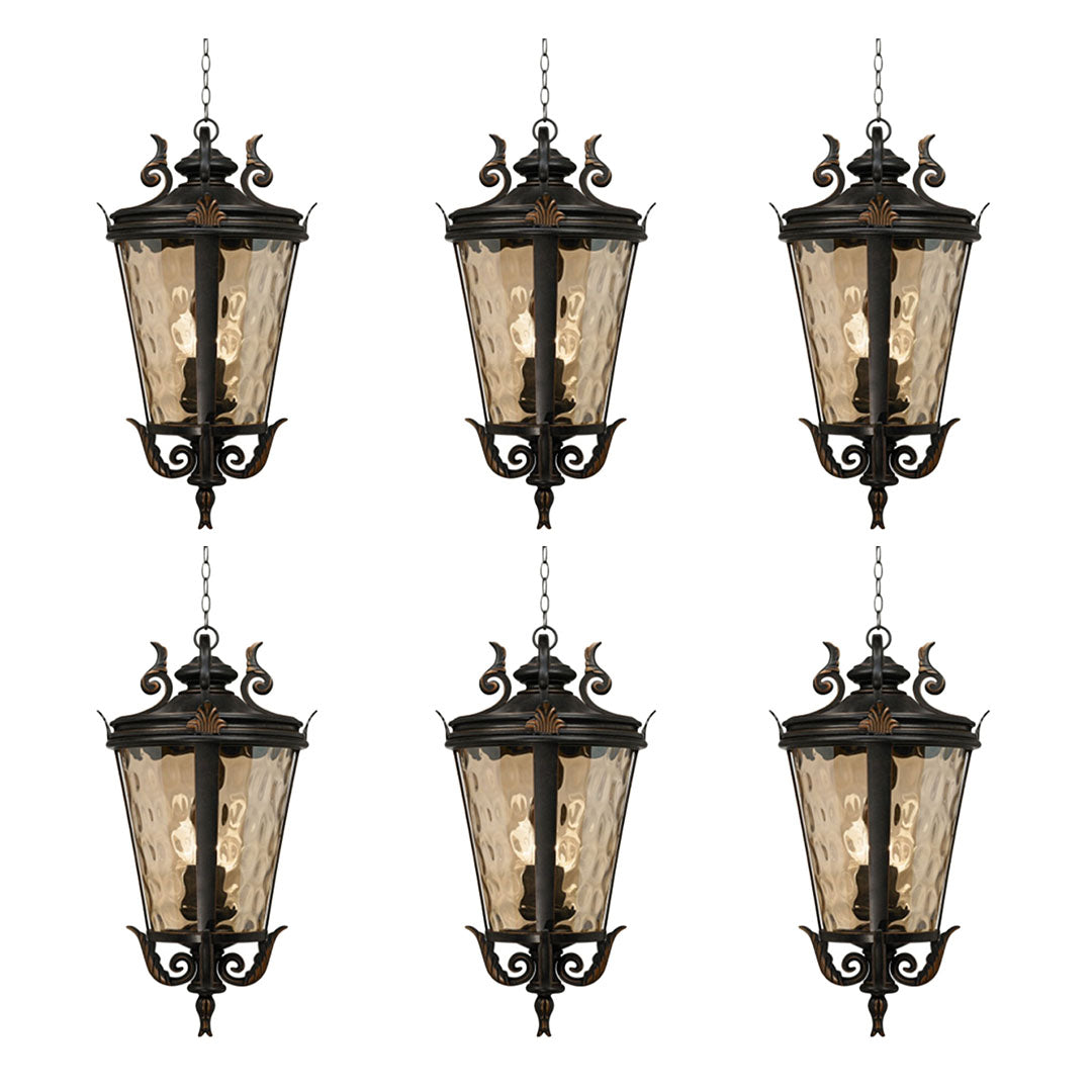 Vintage Lamp 6X 60.3cm Aluminum & Glass Lantern Elegant Chandelier Style Classic Hanging Light Antique-Inspired Design • LUZ-Lamp584HangMedX6