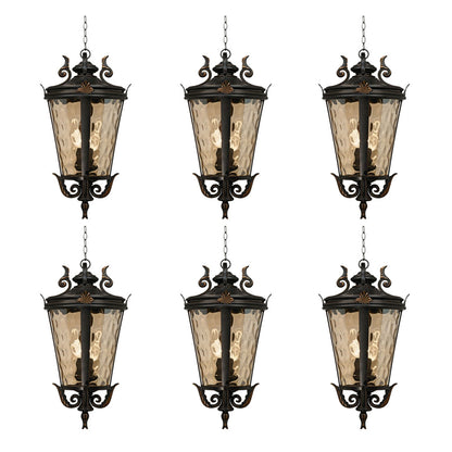 Vintage Lamp 6X 60.3cm Aluminum & Glass Lantern Elegant Chandelier Style Classic Hanging Light Antique-Inspired Design • LUZ-Lamp584HangMedX6