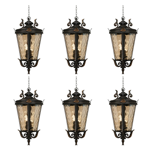 Vintage Lamp 6X 60.3cm Aluminum & Glass Lantern Elegant Chandelier Style Classic Hanging Light Antique-Inspired Design • LUZ-Lamp584HangMedX6