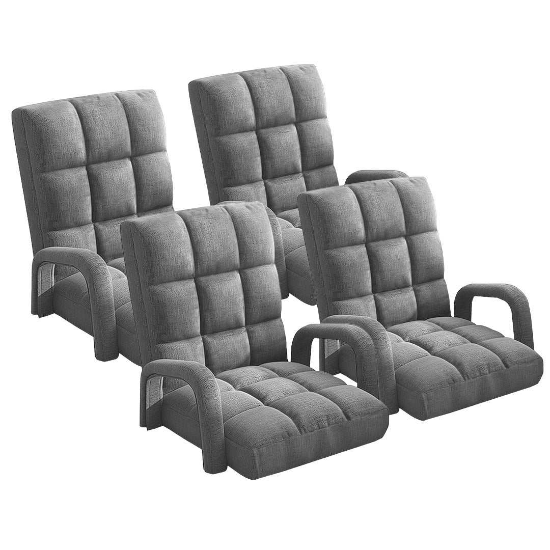 SOGA 4X Foldable Lounge Cushion Adjustable Floor Lazy Recliner Chair with Armrest Grey • LUZ-LoungeArmGreyX4