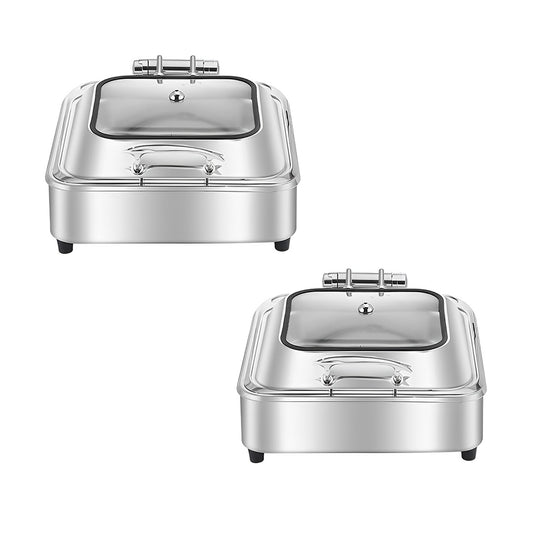SOGA 2X Stainless Steel Square Chafing Dish Tray Buffet Cater Food Warmer Chafer with Top Lid • LUZ-ChafingDish2104X2