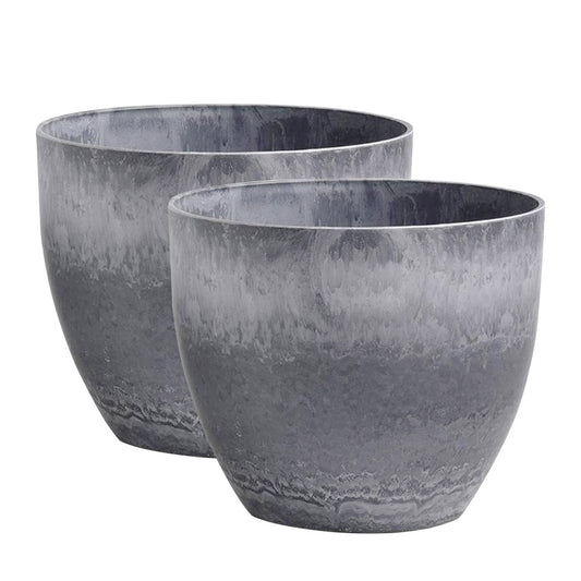 SOGA 2X 32cm Weathered Grey Round Resin Plant Flower Pot in Cement Pattern Planter Cachepot for Indoor Home Office • LUZ-FPotA3739X2