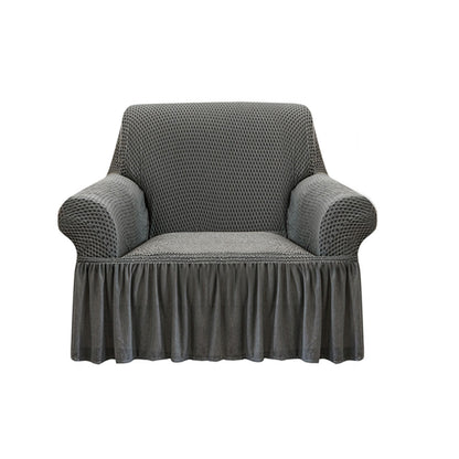 SOGA 1-Seater Grey Sofa Cover with Ruffled Skirt Couch Protector High Stretch Lounge Slipcover Home Decor • LUZ-SofaCov5